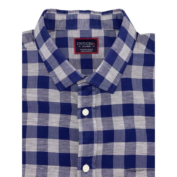UNTUCKit Men's Button Up Shirt Blue Plaid XL Long Sleeve Cotton Linen Blend EUC - Picture 4 of 13